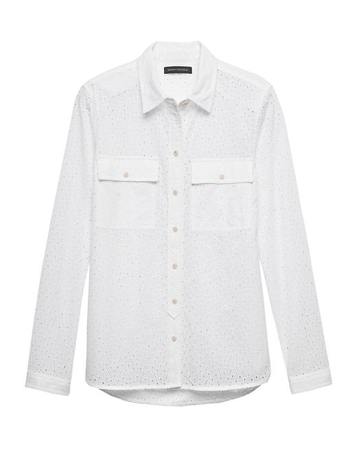 Banana Republic Womens Dillon Classic-fit Eyelet Utility Shirt White Size S