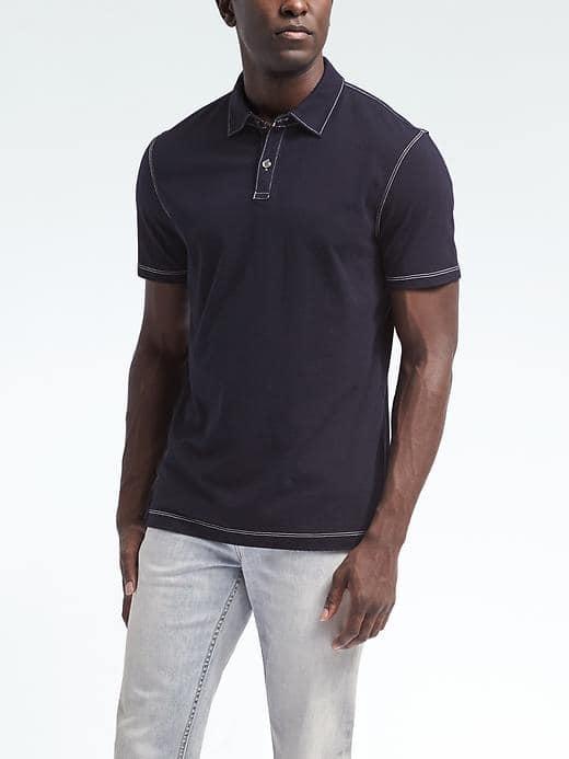 Banana Republic Mens Soft Wash Contrast Stitch Polo - Navy