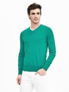 Banana Republic Mens Silk Cotton Cashmere Vee Sweater Pullover Size L Tall - Everglade