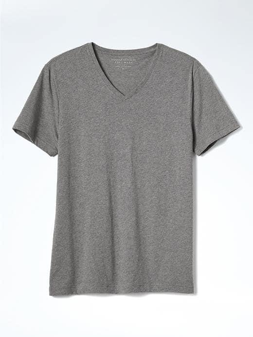 Banana Republic Mens Short Sleeve Soft Wash Vee - Medium Gray Heather