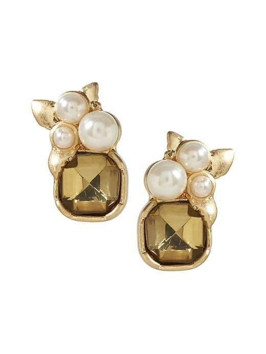 Banana Republic Autumnal Pearls Stud Earring - Brass