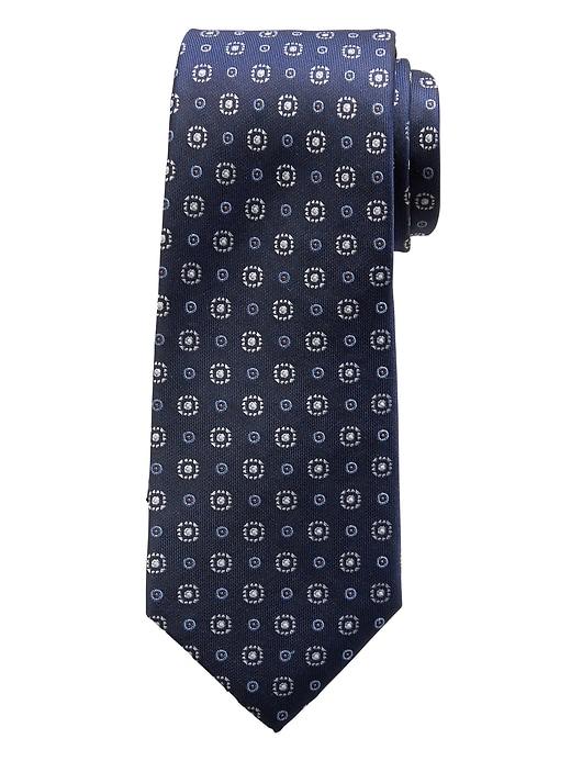 Banana Republic Mens Medallion Foulard Silk Nanotex Tie Dark Denim Size One Size