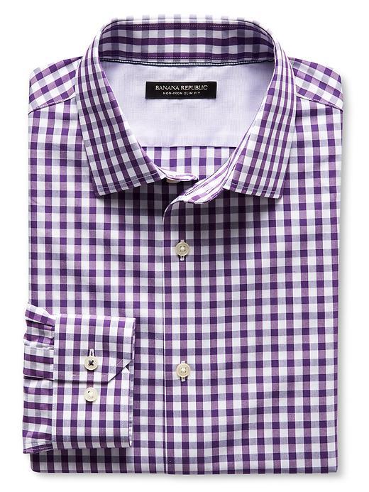 Banana Republic Mens Camden Fit Non Iron Purple Gingham Shirt Size L Tall - Purple