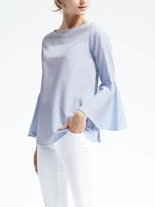 Banana Republic Womens Fluted Sleeve Top - Light Blue