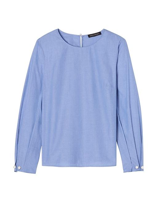 Banana Republic Womens Petite Pearl-cuff Top Light Blue Size Xxs