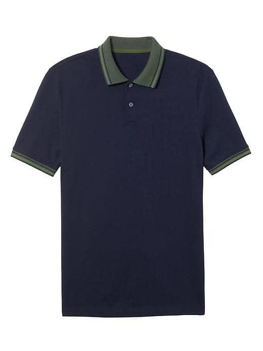 Banana Republic Mens Performance Pique Tipped Collar Polo - Navy