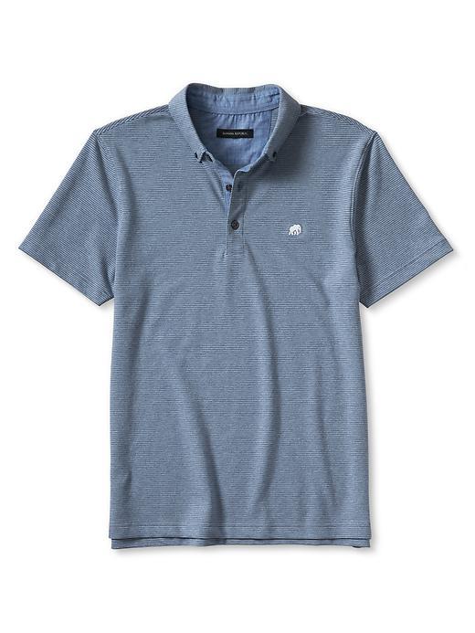 Banana Republic Mens Signature Feeder Stripe Pique Polo Size L Tall - Blue Heather