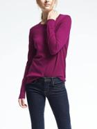 Banana Republic Womens Extra Fine Merino Wool Scallop Crew Pullover - Bright Magenta