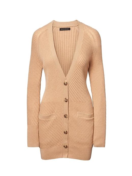 Banana Republic Womens Italian Superloft Chevron Stitch Boyfriend Cardigan - Camel