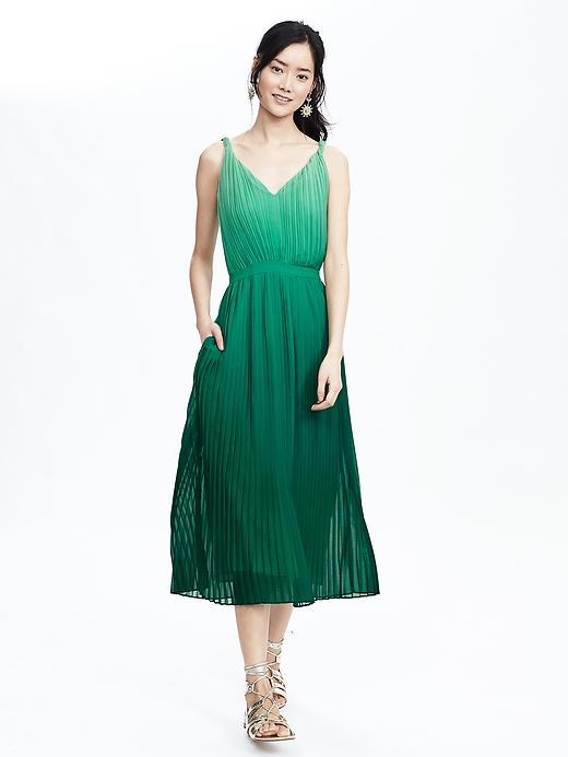 Banana Republic Womens Pleated Ombre Midi Dress Size 0 Petite - Green