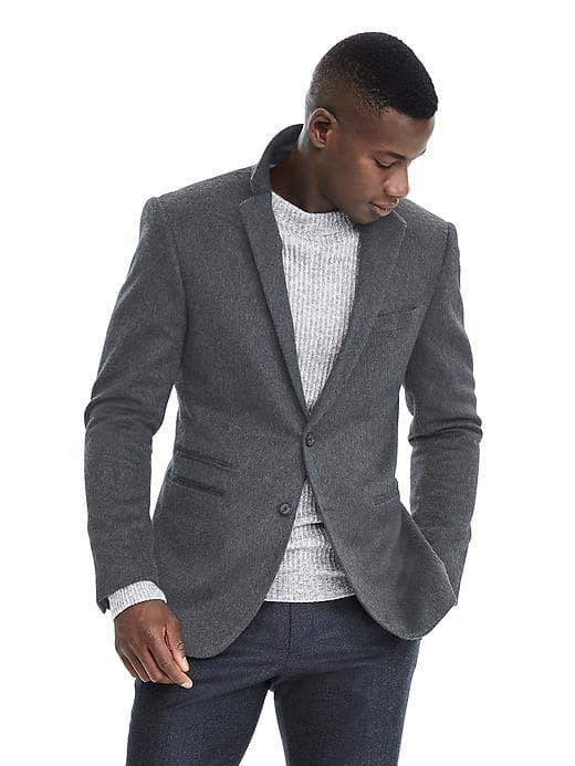 Banana Republic Mens Slim Monogram Charcoal Cashmere Sport Coat - Dark Gray