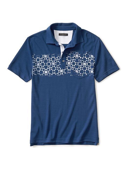 Banana Republic Mens Slim Fit Print Stripe Pique Polo Size L Tall - Prussian Blue