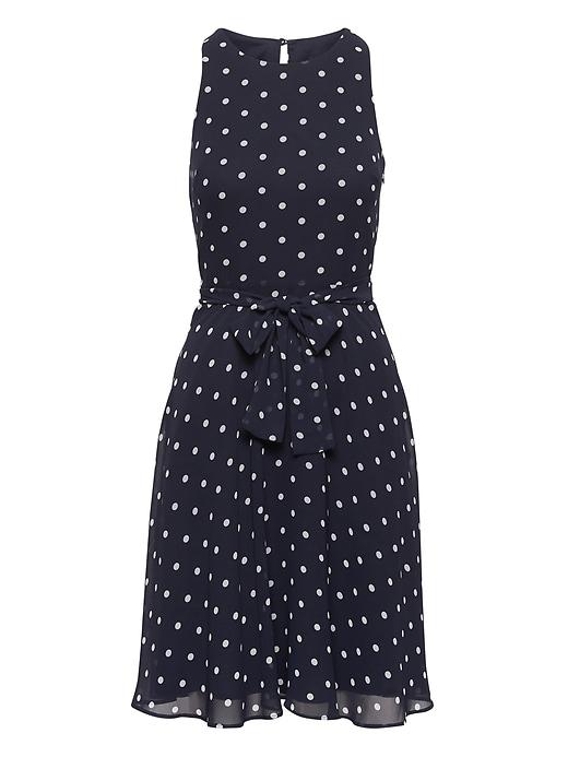 Banana Republic Womens Polka Dot Racer-neck Fit-and-flare Dress Dark Night Polka Dot Size 0