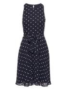 Banana Republic Womens Polka Dot Racer-neck Fit-and-flare Dress Dark Night Polka Dot Size 0