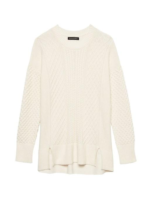 Banana Republic Womens Wool-cotton Blend Cable-knit Sweater Tunic Ivory Size Xxl