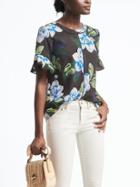 Banana Republic Womens Easy Care Flutter Sleeve Top - Black Floral