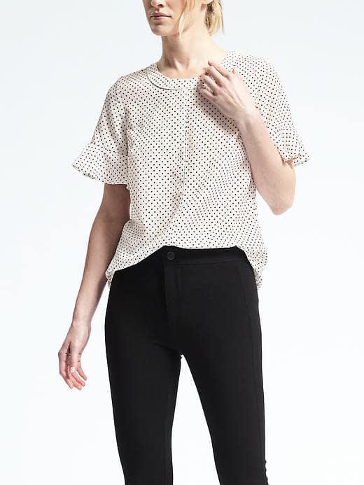 Banana Republic Womens Easy Care Dot Flutter Sleeve Blouse - White