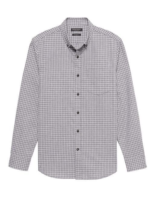Banana Republic Mens Grant Slim-fit Luxe Flannel Grid Shirt Light Gray Size M