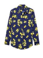 Banana Republic Womens Petite Dillon Classic-fit Lemon Print Soft Shirt Blue Print Size Xs