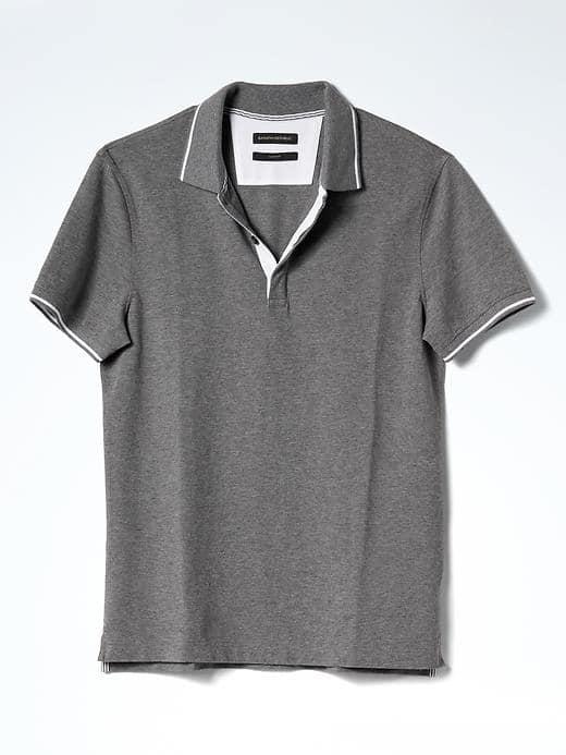 Banana Republic Mens Slim Tipped Pique Polo - Gray Sky