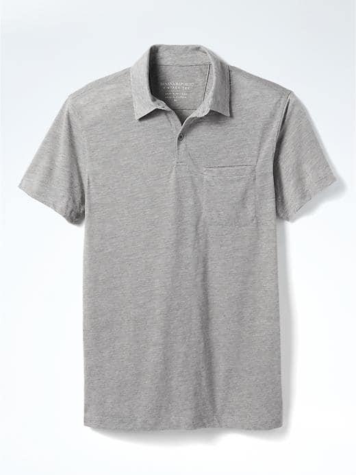 Banana Republic Mens Soft Wash Pocket Polo - Light Gray