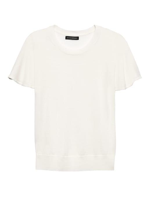 Banana Republic Womens Petite Machine-washable Merino Flutter-sleeve Top Cocoon Size L