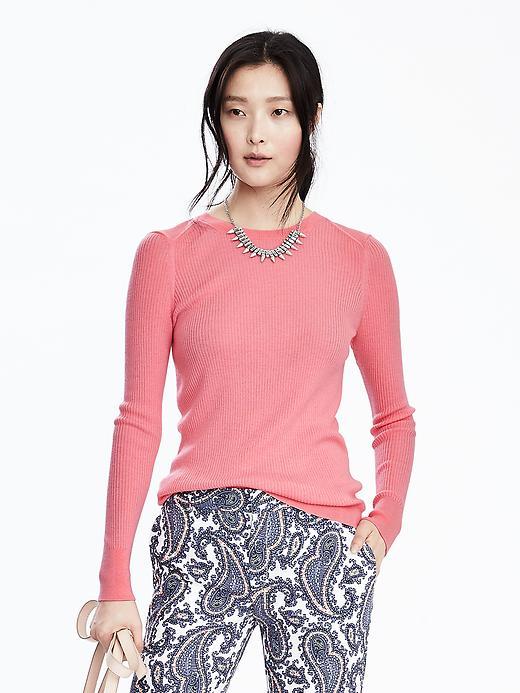 Banana Republic Extra Fine Merino Wool Crew Pullover Size L - Soft Petal Pink
