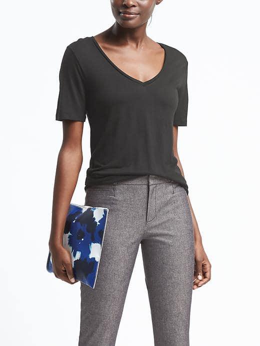 Banana Republic Short Sleeve Modal Vee Tee - Black