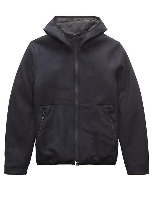 Banana Republic Mens Italian Melton Wool Blend Hooded Jacket Navy Size L