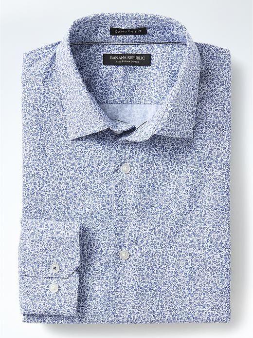Banana Republic Mens Camden Fit Supima Cotton Floral Shirt - Blue Porcelain