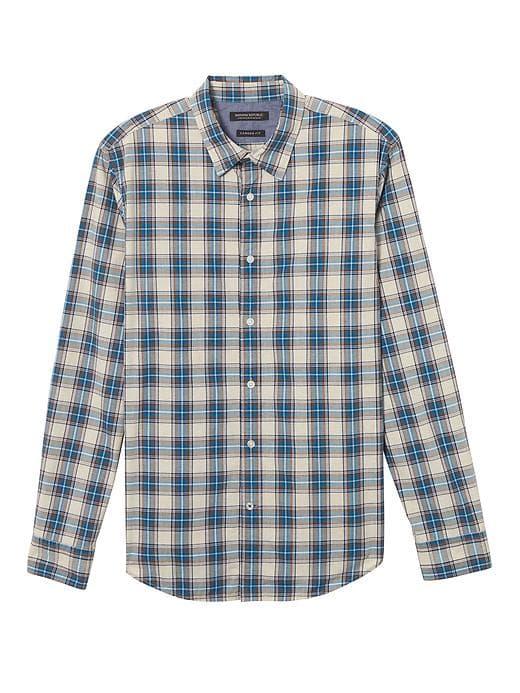 Banana Republic Mens Camden Standard Fit Custom Wash Plaid Shirt - New Cinderblock