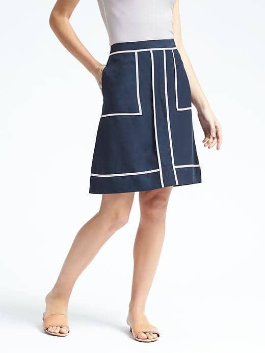 Banana Republic Womens Piped A Line Skirt - Navy Star