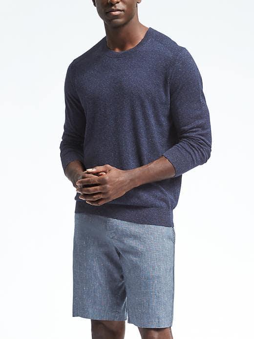 Banana Republic Mens Silk Linen Crew Pullover - Navy