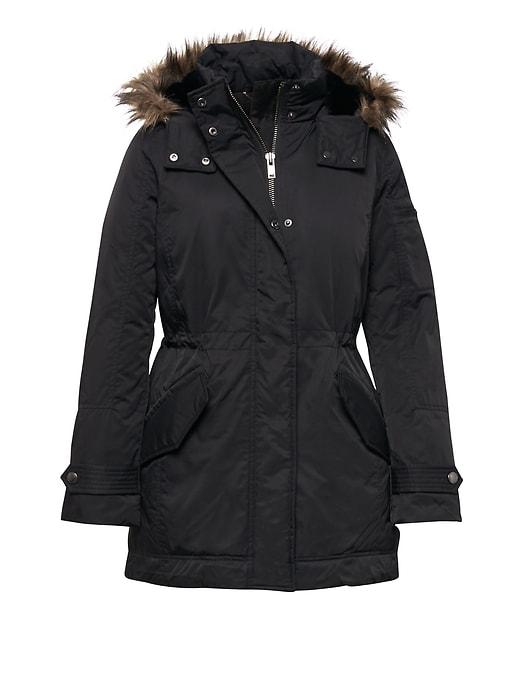 Banana Republic Womens Petite Water-resistant Faux Fur Trim Parka Black Size Xs