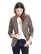 Banana Republic Lightweight Wool Flannel One Button Blazer Size 0 Petite - Brown Glenplaid