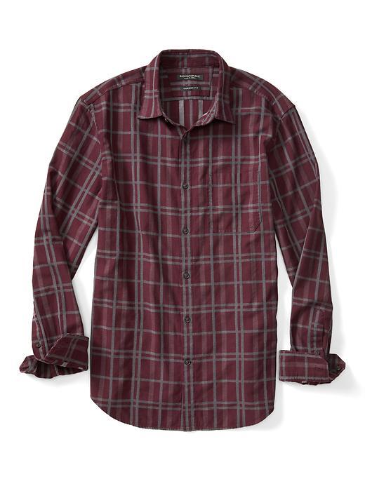 Banana Republic Mens Camden Fit Flannel Windowpane Shirt - Red
