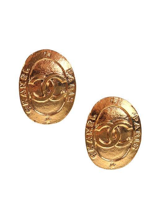 Banana Republic Luxe Vintage Chanel Gold Paris Oval Earring - Gold