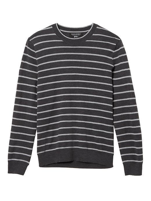 Banana Republic Mens Stripe Italian Merino Wool Crew Pullover - Heather Charcoal Stripe