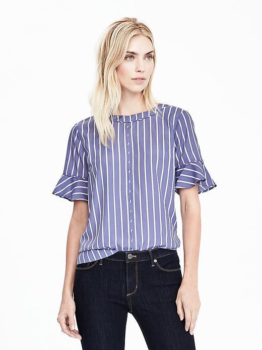 Banana Republic Womens Striped Flutter Sleeve Top Size L - Blue Multi