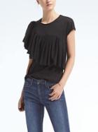 Banana Republic Womens Diagonal Ruffle Supima Cotton Tee - Black