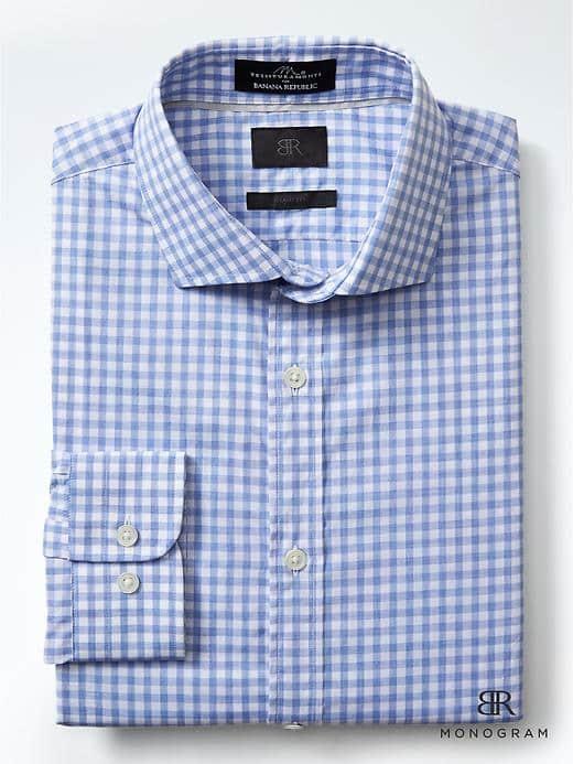 Banana Republic Mens Monogram Dobby Gingham Shirt - Ice