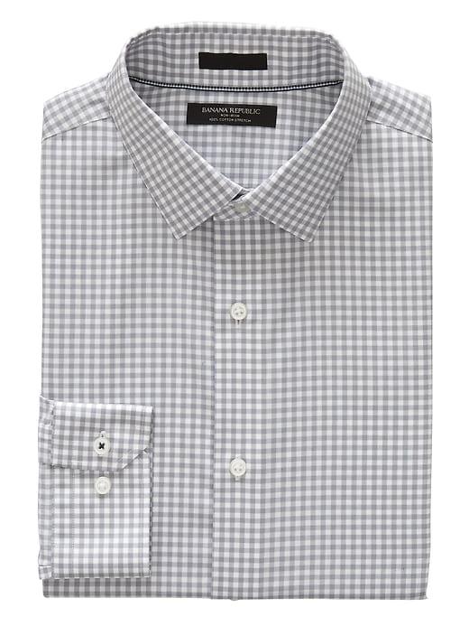 Banana Republic Mens Camden Standard-fit Non-iron Gingham Shirt Gray Size L