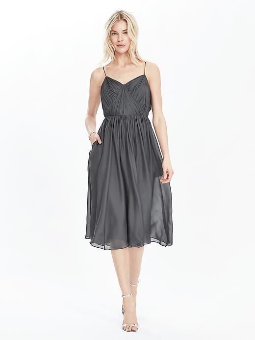 Banana Republic Womens Monogram Pleated Silk Dress Size 0 - Dark Charcoal