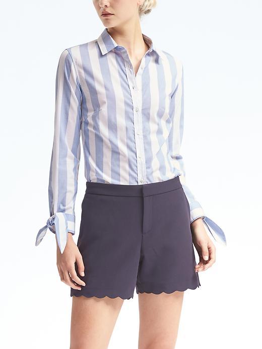 Banana Republic Riley Fit Bow Cuff Stripe Shirt - Light Blue