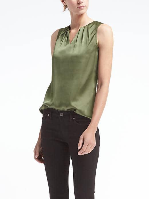 Banana Republic Easy Care Pleated Neck Tank - Flight Jacket