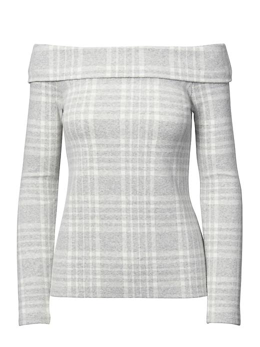 Banana Republic Womens Brushed Off-the-shoulder Top Gray Plaid Size Xl