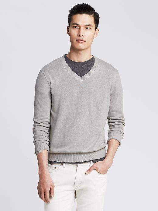 Banana Republic Mens Silk/linen Vee Pullover Size L Tall - Light Gray