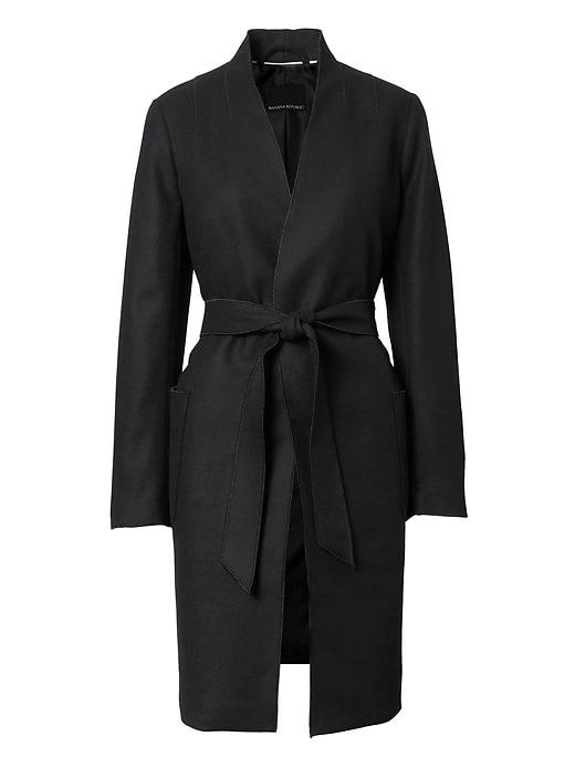 Banana Republic Womens Italian Melton Wool-blend Robe Coat Black Size S