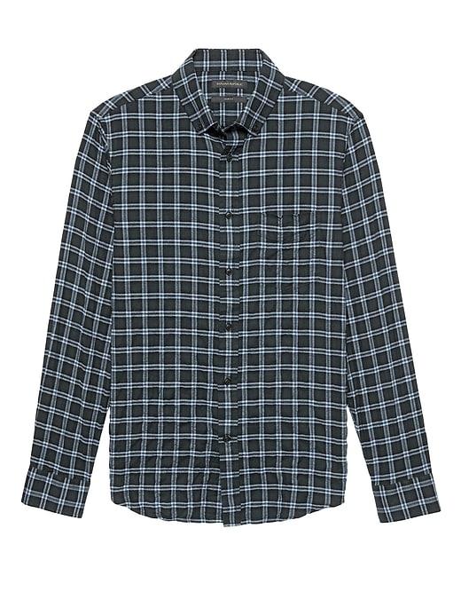 Banana Republic Mens New Slim-fit Crinkle Cotton Flannel Shirt Moonstone Blue Size Xl