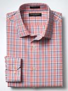 Banana Republic Mens Grant Fit Non Iron Plaid Shirt - Red Carnival
